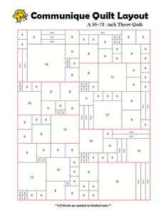 the printable quilt layout is shown in red and white, with numbers on it