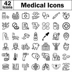 medical icons are shown in this black and white version, which includes the symbols for each type