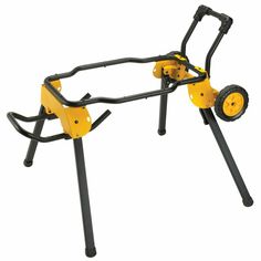 a yellow and black cart with wheels on it's legs, sitting against a white background