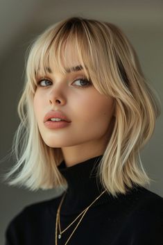 19 A Line Cuts with Bangs That Everyone Is Raving About Hairstyle With Fringe, Blonde Lob With Bangs, Jayne Matthews, Blonde Bob With Bangs, Bobbed Hairstyles With Fringe, Healthy Curly Hair, A Line Haircut, Products For Curly Hair, Natural Hair Care Products