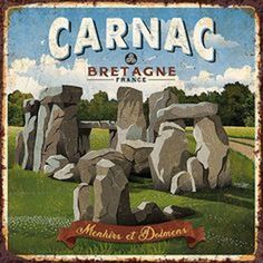 an advertisement for carnacc and breagne france with rocks in the grass