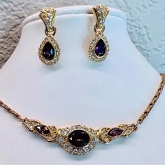 This Is A Perfect Vintage Statement Necklace Earrings Set. Gold Plated With Deep Purple Crystals The Set Is Pre Owned However They Are Like New Condition. No Visible Signs Of Wear. Made In Austria Please Keep Offers Reasonable Thank You For Viewing Swarovski Necklace, Necklace And Earrings Set, Swarovski Jewelry, Purple Crystals, Necklace And Earrings, Necklace Earring Set, Necklace Earrings, Purple Gold, Earrings Set