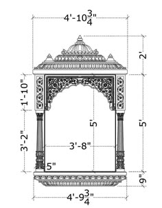 an architectural drawing showing the size and measurements of a fireplace surrounder, with four pillars