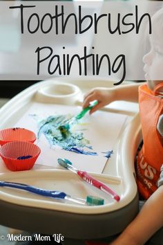 Teaching Preschoolers Dental Health - Toothbrush Painting craft idea. Teaching Preschoolers