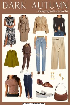 Get inspired by these spring 2024 capsule wardrobe tailored to each of the 12 seasonal color analysis palettes. Including spring capsule wardrobes and outfit ideas for Dark Autumn, True Autumn, Soft Autumn, Soft Summer, True Summer, Light Summer, Light Spring, True Spring, Bright Spring, Bright Winter, True Winter, and Dark Winter. Including the seasonal color palette examples and shopping pieces. spring capsule wardrobe | spring fashion | spring outfits | seasonal color palettes Spring Season Outfit, Autumn True, Seasonal Color Palette, Autumn Dark, Outfits Pastel, Spring Bright, Autumn Soft