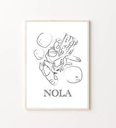 a black and white poster with the word nola on it