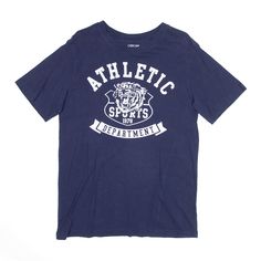 Item is in good used condition. Label Size 16-18 Years. >Size: XL >Armpit To Armpit: 19" >Armpit To Cuff: 5" >Collar To Hem: 29" Blue College T-shirt With Text Print, Blue Graphic Tee For College, Blue College Graphic Tee, Usa Shorts, Athletic Sports, Blue Tshirt, Label Sizes, Size 16, Cuff