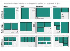 a table showing how to use squares and rectangles on a page in the book