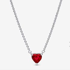 Pandora Sparkling Heart Halo Pendant Collier Necklace 392542c01-45 Sterling Silver Red Heart Necklace, Red Sterling Silver Heart Necklace With Beads, Red Sterling Silver Heart Bead Necklace, Red Heart Cut Sterling Silver Necklace, Pandora Heart Necklace, Coquette Red, Pandora Jewelry Necklace, Pandora Jewelry Box, Pandora Flower