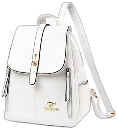 White Portable Backpack, Rectangular Leather Backpack For Students, Leather Backpack With Adjustable Strap For Students, Back To School Softback Shoulder Bag, Trendy White Rectangular Leather Backpack, Trendy White Leather Shoulder Backpack, Casual White Leather Backpack For Back To School, White Backpack With Mobile Phone Bag For Daily Use, White Leather Shoulder Backpack For School