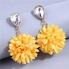 Material: Environmental Alloy, Cloth Color: Yellow Dimensions: Approx. 6.5*3.8 Cm Weight: Approx. 16 G Yellow Flower Earrings For Party, Elegant Yellow Earrings For Spring, Elegant Yellow Flower Earrings For Summer, Yellow Dangle Flower Earrings For Party, Yellow Flower Drop Earrings For Party, Yellow Flower-shaped Earrings For Party, Elegant Yellow Earrings For Summer, Elegant Yellow Summer Earrings, Yellow Earrings For Beach In Spring