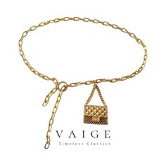 VAIGE Gold Chain Belts Small Metal Mini Bag Adjustable Elevate your style with the VAIGE Gold Chain Belts Small Metal Mini Bag, the ultimate accessory for any fashion-forward individual. Designed to complement both everyday outfits and special occasion attire, this chic piece is a must-have in your wardrobe. Key Features: Elegant Vintage Style: The luxurious gold chain design adds a touch of sophistication, making it perfect for various events. Adjustable Fit: With a belt size of 110*1cm, this a Trendy Gold Waist Chain As Gift, Chic Gold Chain Belt As Gift, Trendy Gold Waist Chain For Gift, Gold Metal Chain Belt As A Gift, Gold Metal Chain Belt For Gift, Elegant Gold Chain Belt Fashion Accessory, Trendy Gold Waist Chain Gift, Trendy Gold Chain Belt As Gift, Formal Gold Waist Chain With Chain Strap