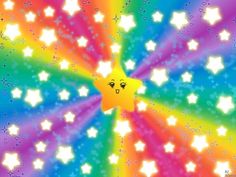 a rainbow colored background with white stars and smiley face on the center, as if it were an abstract painting