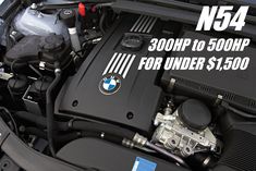 the engine compartment of a bmw car