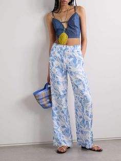 STELLA MCCARTNEY Printed silk-charmeuse wide-leg pants | NET-A-PORTER Silk Wide Leg Pants, Designer Hair Accessories, Fran Fine, Stella Mc, Silk Trousers, Swimsuit Dress, Silk Charmeuse, Silk Twill, Retro Sunglasses