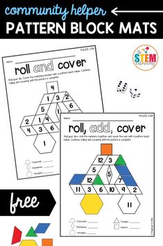 the community helper pattern block mats for children to practice their numbers and color by number skills