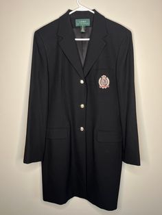 This trench blazer is in great condition with no stains, tears, or holes. If you have any questions please feel free to ask. Flat Lay Measurements: Chest: 21 inches Shoulder: 17 inches Waist: 19 inches Length: 37 inches Ralph Lauren Blazer, Womens Jackets, Black Wool, Old Money, Lauren Ralph Lauren, Flat Lay, Art Collection, Bathing Beauties, Jackets & Coats