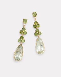 18K Yellow Gold Green Tourmaline, Green Amethyst, and Diamond Long Drop Earring7/8 Inch Long x 1/2 Inch Wide Style# YEGTCGAW Elegant Multi-stone Drop Gemstones, Elegant Green Briolette Gemstones, Elegant Green Amethyst Earrings For Formal Occasions, Formal Multi-stone Drop Jewelry, Shades Of Green Aesthetic, Fashion Outfits Green, Italy Vacation Aesthetic, Amethyst Aesthetic, Tea Party Brunch