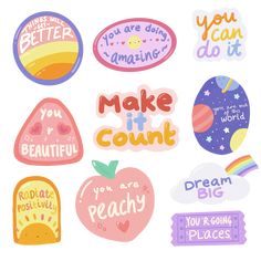 some stickers that say you are doing something and make it count with different words