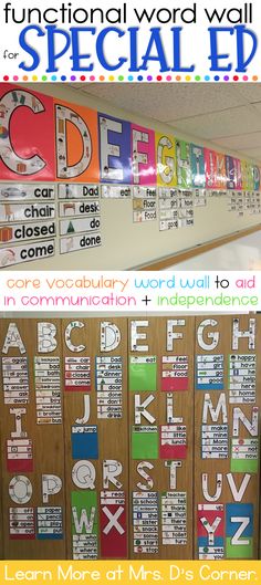 a bulletin board with the words special ed on it and an image of letters in different colors