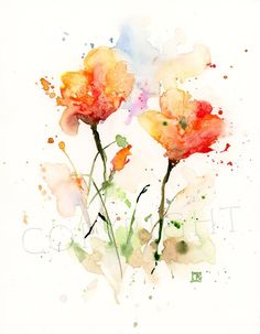 watercolor painting of two flowers on white paper