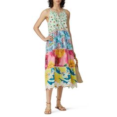 Multicolor printed cotton (100% Cotton). Shift. Sleeveless. Halter neckline. Exposed front button closure. 44.5" from shoulder to hemline. Imported. Daytime Multicolor Cotton Dresses, Multicolor Cotton Dresses For Daytime, Multicolor Cotton Sundress For Vacation, Cotton Floral Print Sleeveless Sundress, Floral Print Cotton Sleeveless Dress For Beach, Multicolor Print Cotton Dress For Vacation, Floral Print Sleeveless Cotton Dress For The Beach, Cotton Floral Print Sleeveless Dress For The Beach, Cotton Sleeveless Dress With Floral Print For Beach