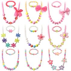 PRICES MAY VARY. Girl necklace bracelet set: the package comes with 9 sets of beaded necklace bracelets in different lovely colors, enough quantity and different color options are convenient for little girl's daily wear and matching Colorful design: the princess necklace bracelet mainly adopt bead design, with cute colors, colorful flowers, bows and other elements, it is very sweet and lively, the quantity and style are enough to meet your different dressing needs, or share with friends Size det Easter Necklace, Jewelry Princess, Girl Necklace, Princess Necklace, Easter Bunny Crafts, Princess Costume, Bracelet Kits, Girl Toddler, Bunny Crafts