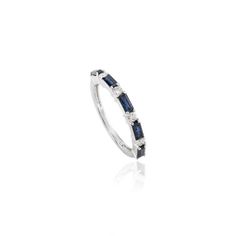 This is part of Chairish’s Fine Jewelry assortment.  Natural Blue Sapphire and Diamond Dainty Band Ring in 18K Gold symbolizes the everlasting love between a couple. It shows the infinite love you have for your partner. The round shape represents love which will continue and makes your promises stay forever. Sapphire stimulates concentration and reduces stress. Lightweight and gorgeous, this is a perfect Blue Sapphire and Diamond Stackable Band. It can be a Bridal Shower Gift, Gift For Sister, G White Gold Sapphire Eternity Band, Elegant Sapphire Half Eternity Ring, Fine Jewelry: 14k White Gold Sapphire Wedding Ring, Elegant White Gold Sapphire Eternity Band, Elegant Silver Sapphire Eternity Band, Dainty Band, Mother Daughter Gifts, Stackable Bands, Bff Gifts