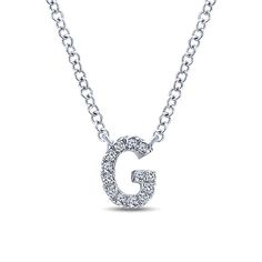 Gabriel & Co. A versatile initial necklace crafted from luxurious gold and brilliant diamonds. Formal Diamond White Initial Pendant Jewelry, Formal Silver Necklace In 14k Gold, Formal White Gold Custom Necklace With Polished Finish, Elegant Diamond Initial Pendant Necklace For Anniversary, Elegant Silver Diamond Initial Pendant Necklace, Elegant Silver Diamond Necklace With Initial Pendant, Formal Sterling Silver Initial Pendant Necklace, Elegant Formal Initial Pendant Necklace, Sterling Silver Initial Pendant Necklace For Formal