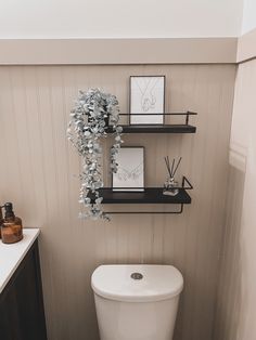 Over the toilet shelf decor in bathroom Accent Behind Toilet, Over Toilet Decor Modern, Bathroom Behind The Toilet Storage, Decor On Top Of Toilet, Master Bath Above Toilet, Small Bathroom Shelves Above Toilet, Single Shelf Above Toilet, Bathroom Shelves Over Toilet Black, Wall Above Toilet Ideas