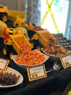 construction themed desserts are displayed on a table