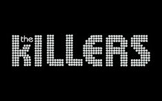 the killers logo on a black background with white dots and letters that spell out