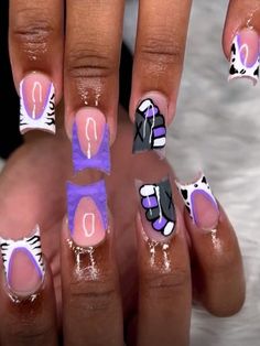 Purple  Collar   Plants Color Nails Embellished   Nail,Hand & Foot Care Purple Acrylic Short Nails, Kaws Nails Purple, Colors To Get Your Nails Done, Nail Sets Short, Medium Nails Ideas, Short Nails Baddie, Short Purple Nail Designs, Nails Purple, Nails Acrylic Purple