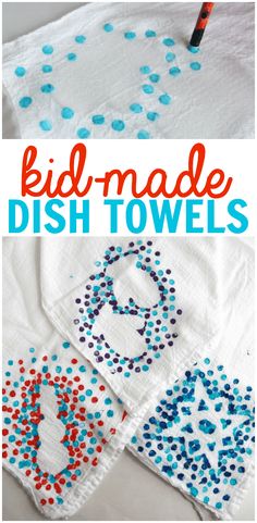 the diy dish towels are made with colorful dots