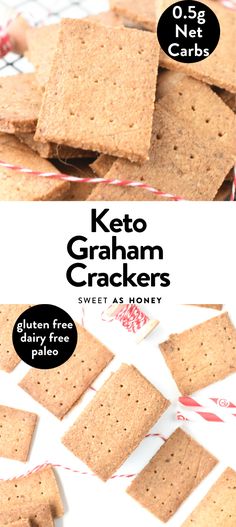 keto graham crackers are stacked on top of each other