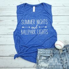 a blue shirt that says summer nights and ballpark lights