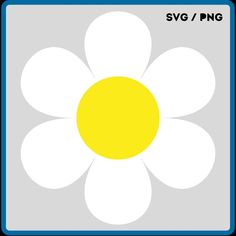 a white and yellow flower with the words svg / png in it's center