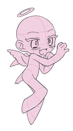 a pink cartoon character with big eyes and an arm extended to the side, in front of