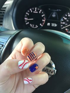 Houston Astros Nails Hello Kitty Nail Polish, Texas Nails, Hello Nails, Polka Dot Nails, Colorful Nail Designs