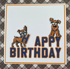 a happy birthday card with two dogs on it