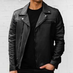 100% Leather Zipper closure Dry Clean Only Material : 100% Real Leather / Lambskin ► This leather jacket for men is made with REAL LAMBSKIN LEATHER, lined with Satin lining. ► This biker style leather motorcycle jacket men's is a modern fit jacket. For an accurate size, please refer to the size chart provided in the picture. Front: Zip Closure, Multiple Pockets with internal Satin lining are key features of men's leather jacket. Dry Clean Only  Occasions: Casual ,Daily Use, Going Out, Sports, Wo Moto Leather Jacket With Ykk Zipper, Long Sleeve Biker Jacket With Ykk Zipper, Moto Biker Jacket With Ykk Zipper, Long Sleeve Biker Jacket With Ykk Zipper For Motorcycling, Winter Leather Motorcycle Jacket With Ykk Zipper, Leather Jacket For Biker Events With Ykk Zipper, Winter Leather Jacket With Ykk Zipper For Motorcycling, Black Urban Leather Jacket With Ykk Zipper, Urban Black Leather Jacket With Ykk Zipper