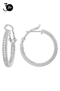 Judith Ripka Bella Luce�� 1.66ctw Diamond Simulant Rhodium Over SterlingSilver Haute Collection Earrings. Measures Approximately 1"L x 0.14"W. Omega Backs. White Gold Cubic Zirconia Channel Set Earrings, Channel Set Cubic Zirconia Earrings Fine Jewelry, Classic Silver Hoop Earrings With Brilliant Cut, White Gold Sterling Silver Diamond Earrings With Channel Set, Luxury Sterling Silver Channel Set Earrings, Sterling Silver Channel Set Earrings, Luxury Cubic Zirconia Channel Set Earrings, Sterling Silver Earrings With Channel Set, Luxury Silver Diamond Earrings With Pave Setting