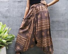 Harem Pants Women Hippie Clothes Boho Clothing Festival Pants | Etsy Bohemian Brown Cotton Harem Pants, Bohemian Brown Harem Pants For Spring, Bohemian Brown Harem Pants For Summer, Summer Bohemian Brown Harem Pants, Brown Harem Pants For Summer, Bohemian Cotton Harem Pants With Relaxed Fit, Bohemian Harem Pants For Festivals With Pockets, Festival Harem Pants With Pockets, Festival Cotton Ankle-length Harem Pants