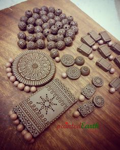 some wooden beads and other items on a table