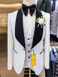 black and white wedding tuxedo for men 3 pieces Dinner jacket  pants  vest CS45241 White Wedding Tuxedo, Wedding Tuxedo For Men, Suit For Prom, Italian Mens Fashion, Vest And Pants, Wedding Tuxedo, Wedding Suits Groom, Dinner Jacket