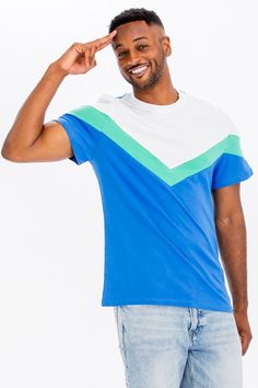 CHEVRON COLOR BLOCK TSHIRT*Soft, breathable jersey*Crew neck*Main: 100% Cotton.*Fits true to size, order for normal sizeMade In: Imported Sporty Multicolor Color Block T-shirt, Color Block Short Sleeve Athleisure Tops, Athleisure Color Block Short Sleeve Tops, Green Crew Neck Top With Contrast Color, Casual Green Color Block T-shirt, Athleisure Color Block Cotton Top, Cotton Color Block Tops For Athleisure, Green Summer T-shirt With Contrast Color, Color Block T-shirt For Summer Sports