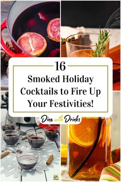 Collage of 4 smoked holiday cocktails. Smoky Drinks, Smoked Cocktail, Sazerac Cocktail, Festive Cocktail Recipes, Smoked Whiskey, Thanksgiving Cocktail Recipes, Smoked Cocktails, Xmas Treats, Thanksgiving Cocktails