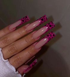 #nails #cheetah #leopard #pink #frenchnails #nailart #nailtech #nailsonfleek #nailsoftheday #nailartideas #naildesign #nailsofinstagram Valentine Day Special Nail Art, Nail Ideas Y2k Long Pink, Y2k Square Acrylic Nails, Y2k Nails Acrylic Long Pink, Y2k Long Acrylic Nails, Square Acrylic Nails Holiday, Acrylic Nails Ideas Y2k, Pink Y2k Nails Acrylic, Scene Nails Acrylic