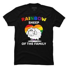 a black t - shirt with rainbow sheep on the front and rainbow in the back