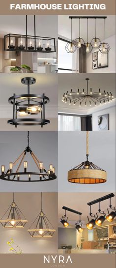 several different types of chandeliers hanging from the ceiling